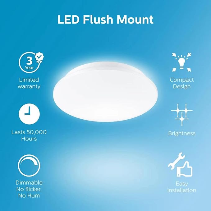 Philips LED Slim Flush Mount Drum Ceiling Light 1-Pack Daylight (5000K) 1500 Lumen (20W = 90W) Dimmable No Bulbs Required