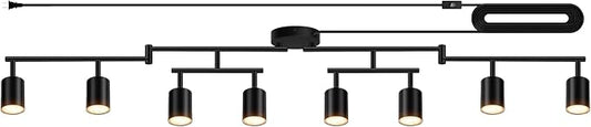 Plug in Track Lighting LED, Track Lighting Fixtures Ceiling, Black 8-Light Kitchen Light Kit, Plug in Wall Light with 14.8ft Power Cord, Rotatable Ceiling Spotlight for Bedroom(GU10 Socket, NO Bulb)