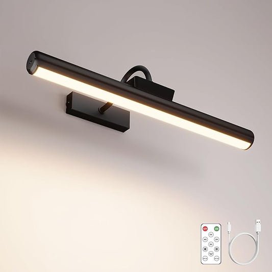 Skairipa Picture Light with Remote, 16in Battery Operated Picture Lights for Wall 5000mAh, 3 Color Modes and Dimmable LED Art Lighting with Timer for Painting, Frame, Gallery (Black-1Pack)