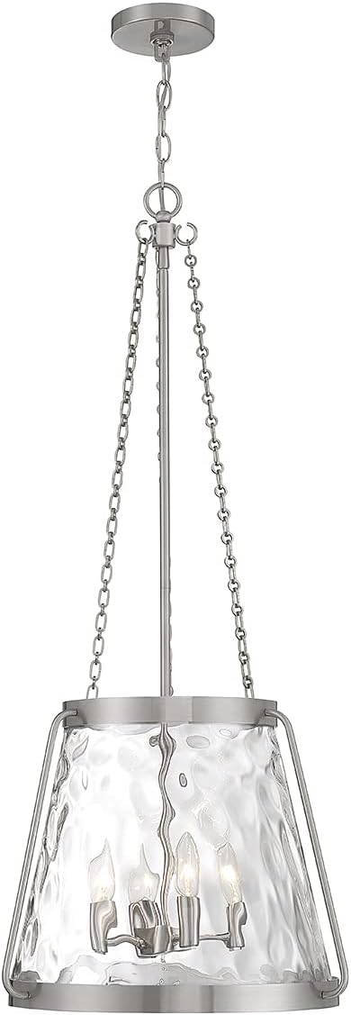 Savoy House 7-1804-4-SN Crawford Vintage Traditional Coastal Clear Water Glass Pendant, 4-Light 240 Total Watts, 40" H x 18" W, Satin Nickel