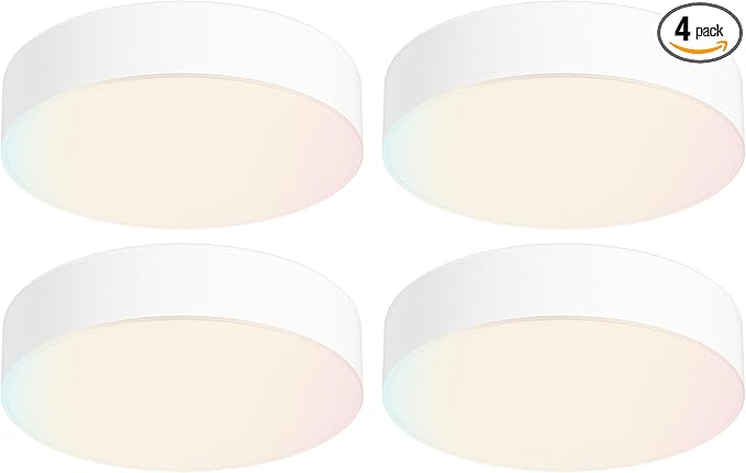 ZAGO 5 Inch LED Frameless Surface Mount Ceiling Light, 5CCT Switchable, Shower Rated Twist in Contemporary Mini Flush Mount Light, 120V, 60W Equivalent, ETL Certified, Dimmable, White, 4 Packs