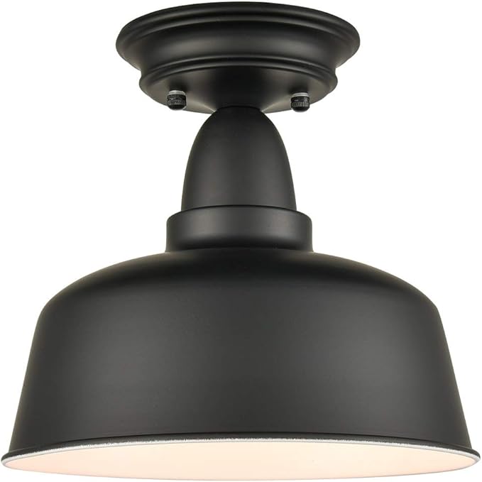 Farmhouse Matte Black Ceiling Light Fixture Rustic Barn Intusrial Semi Flush Mount Ceiling Lights for Kitchen Dining Room Hallway Porch Foyer Entryway Laundry Corridor…