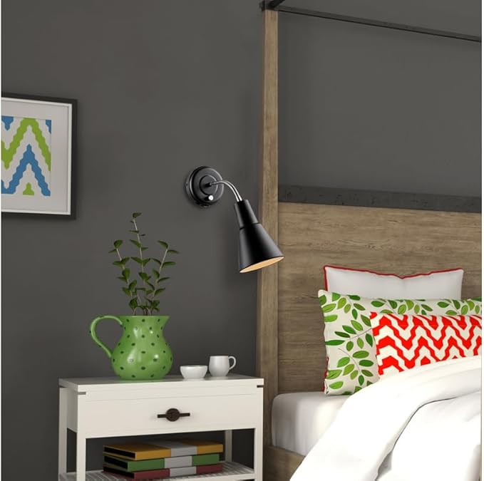 Globe Electric 65312 Ramezay Gooseneck Sconce, Matte Black, Bulb Not Included