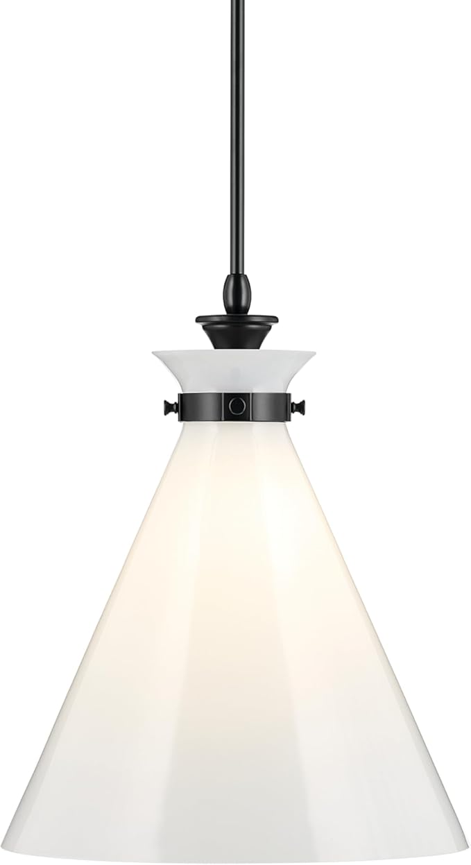 Kichler Laria 1-Light Pendant, Updated Traditional Light, Sloped Ceiling Compatible, for Kitchen with Opal Glass in Black (19.75" x 16"), 52775BK