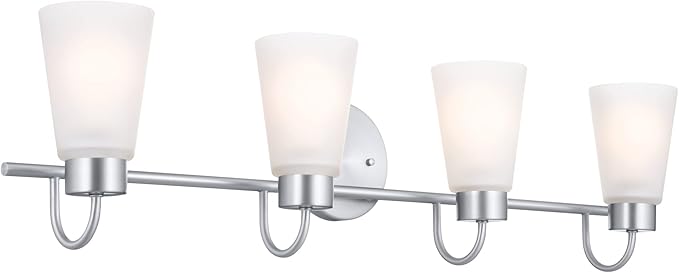 Kichler Erma 4-Light Bathroom Vanity Light Fixture with Satin Etched Glass Shades, Brushed Nickel Wall Mount over Mirror Lighting for Bathroom Vanity (32.5" x 8.5" x 6"), 55127NI
