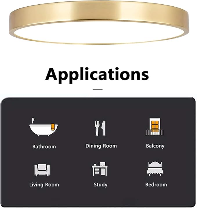 SOTTAE 12 Inch Brushed Gold Metal Flush Mount LED Ceiling Light, 3000-5000K 20W Thin Round Modern Low Profile Ceiling Light Fixtures for Bedroom, Living Room, Kitchen, Entryway, Bathroom