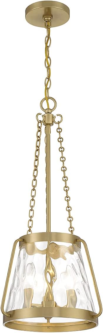 Savoy House 7-1803-3-322 Crawford Vintage Traditional Coastal Clear Water Glass Pendant, 3-Light 180 Total Watts, 26" H x 12" W, Warm Brass