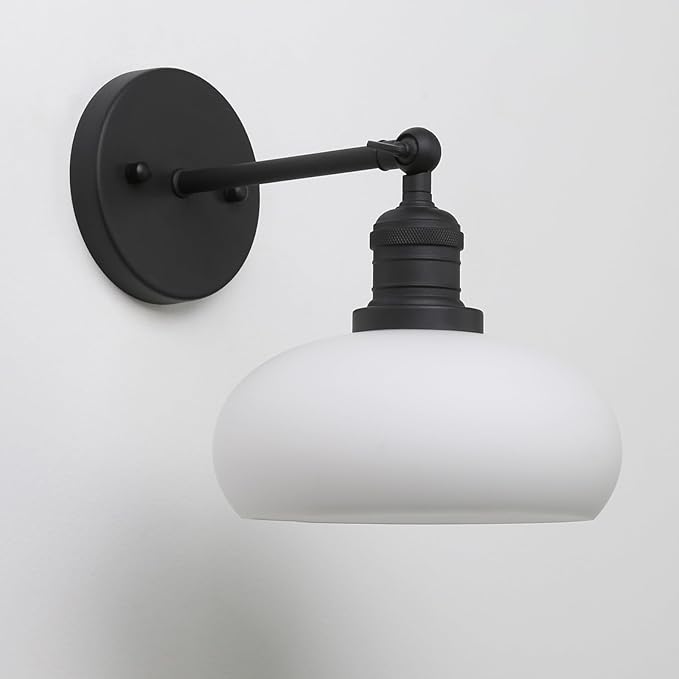 Pathson Milk White Glass Wall Sconce Lamp, Hardwired Vintage Bathroom Vanity Light Fixture for Wall Painting, Living Room, Foyer, Kitchen Sink, Bedroom, Farmhouse Lighting