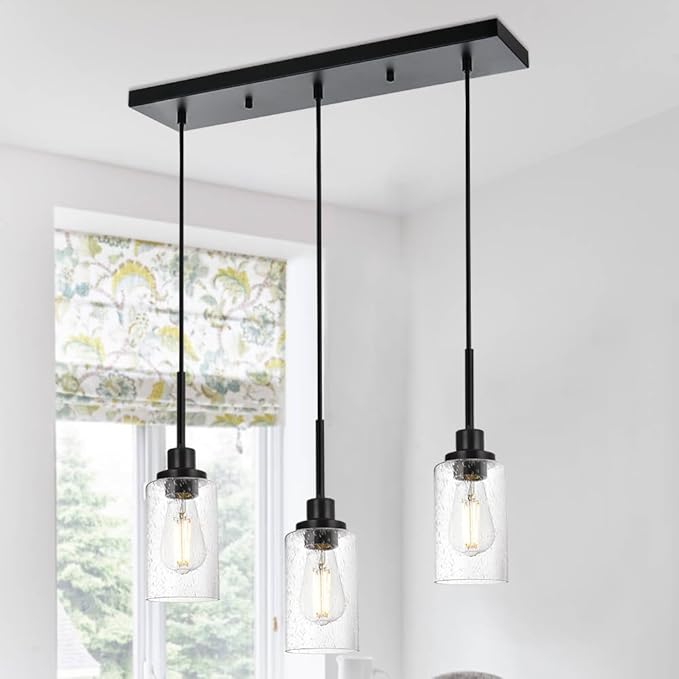 TODOLUZ Pendant Light Fixtures, 3-Lights Adjustable Modern Hanging Light with Seeded Glass, Kitchen Island Lighting for Over Table Dining Room