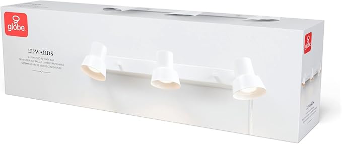 Globe Electric 64000116 22" 3-Light Plug-in Track Lighting, Matte White, Pivoting Heads, 15-Foot Cord, in-Line on/Off Rocker Switch, Modern Ceiling Light Fixture for Apartment or Renters