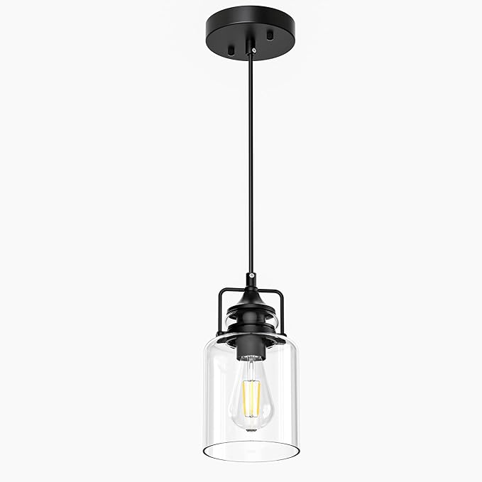 hansang 3 Pack Pendant Lights for Kitchen Island, Modern Black Hanging Light Fixture, 47Inches Island Lights, Adjustable Rope, Farmhouse Clear Glass, E26 Base, Bulbs Not Included