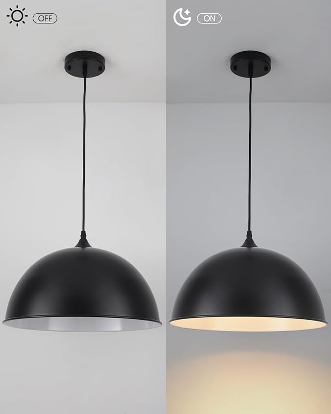 Black Pendant Light 15.7 Inch, Modern Pendant Lights Kitchen Island,Large Farmhouse Hanging Light for Dining Room Bar Cafe Bedroom