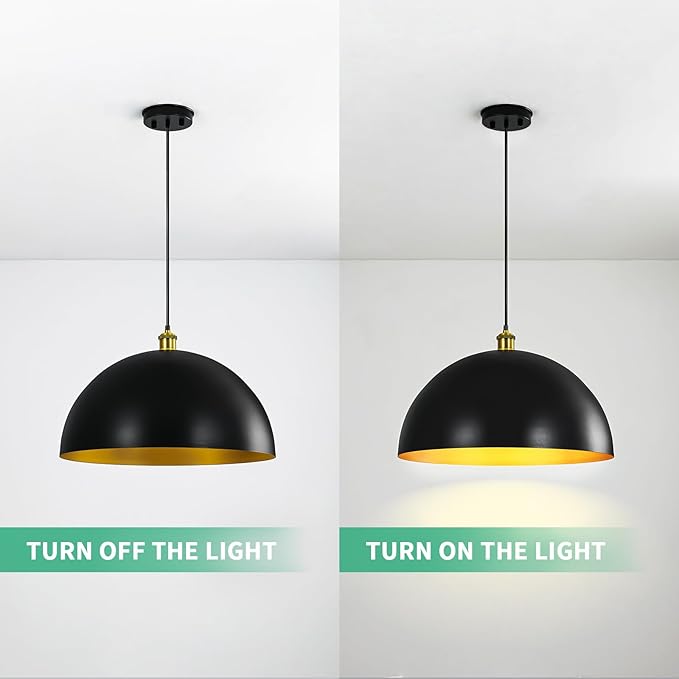 Black-Farmhouse Pendant-Light Hanging-Lamp Fixtures - 20 inch Kitchen Island Pendant Lights Industrial Dome Ceiling Lighting Dining Room Large Vintage Light for Indoor Black and Gold