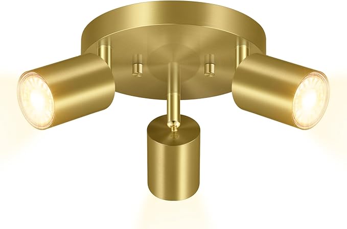 BoostArea LED 3 Light Track Lighting Kit, LED Track Lighting Fixtures, Gold Round Ceiling Spot Lighting, Flexibly Rotatable Light Head for Kitchen, Living Room, Bedroom, GU10 Bulb Not Included