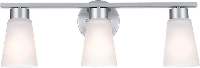 Kichler Stamos 3-Light Bathroom Vanity Light Fixture with Satin Etched Glass Shades, 22 in Modern Wall Mount Light in Brushed Nickel for over Mirror (22 in x 5 in x 8 in), 55121NI