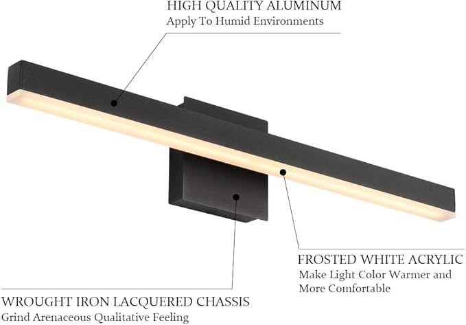 Aipsun 23.6 inch Modern Black Vanity Light LED Bathroom Vanity Light Fixtures Black Wall Light for Bathroom (Warm White 3000K)