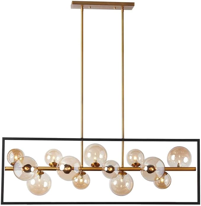 Dainolite GLA-4213HP Glasgow 13-Light Modern Halogen Dimmable Hanging Pendant Light for Kitchen, Dining Room, Bar or Office with Glass Globe Shades - 42'' - Vintage Bronze