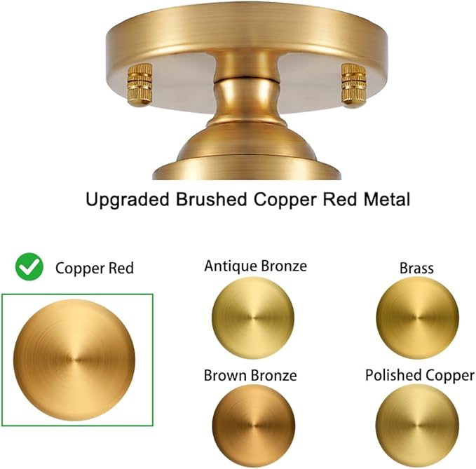 Small Semi Flush Mount Ceiling Light Fixture, Vintage Gold Close to Ceiling Lighting with Amber Etched Glass Shade for Hallway, Kitchen, Entryway (Retro Design, Easy Install)