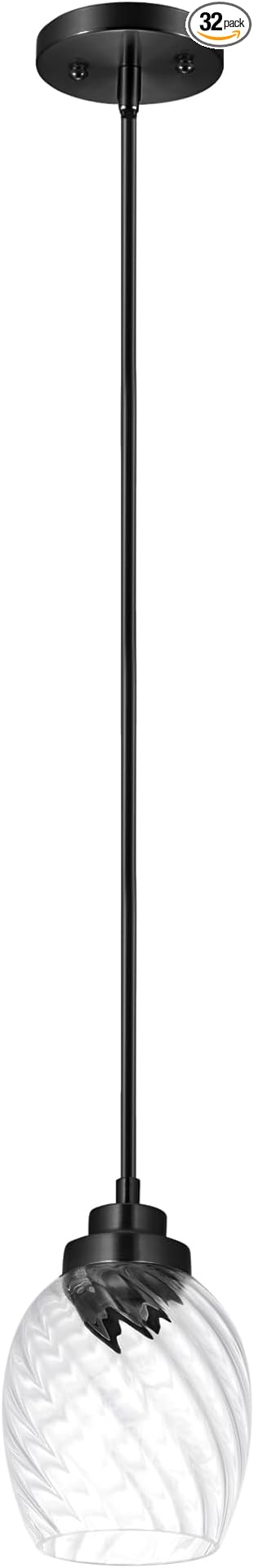 Glass Pendant Lights Kitchen Island,Twisted Clear Glass Treatment Pendant Light,Modern Hanging Light for Kitchen Sink Dining Room Bedroom, E26 (Black, 1pack)