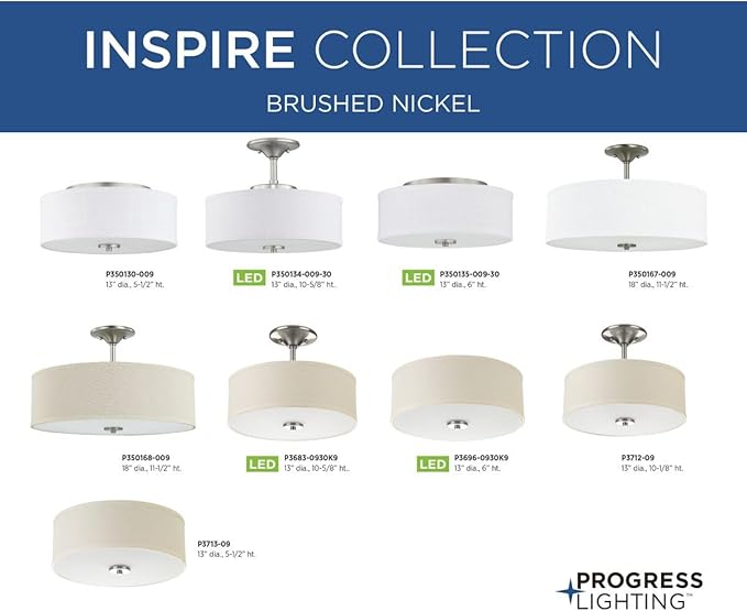 Progress Lighting P350168-009 Inspire Close-to-Ceiling, Nickel 11.50x18.00x18.00