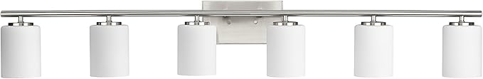 Progress Lighting Replay Collection 48 in. 6-Light Brushed Nickel Etched White Glass Modern Bath Vanity Light