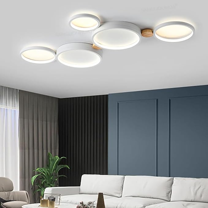 5-Lights LED Ceiling Light Fixture,Modern 34 Inch Ceiling Lights Flush Mount Wooden 35W Dimmable Chandelier for Living Room Bedroom Kitchen,3000K/4000K/6000K Temperatures Selectable White