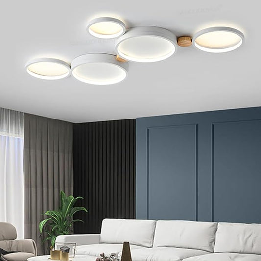 5-Lights LED Ceiling Light Fixture,Modern 34 Inch Ceiling Lights Flush Mount Wooden 35W Dimmable Chandelier for Living Room Bedroom Kitchen,3000K/4000K/6000K Temperatures Selectable White