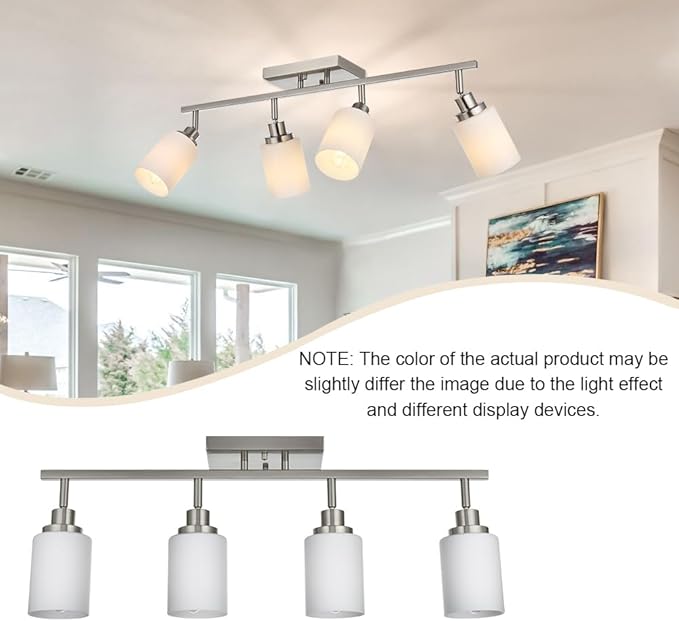 TODOLUZ 4-Light Track Lighting, Brushed Nickel Ceiling Spot Lighting for Kitchen Bedroom Hallway, Bathroon Vanity Track Light Fixtures with Opal White Glass