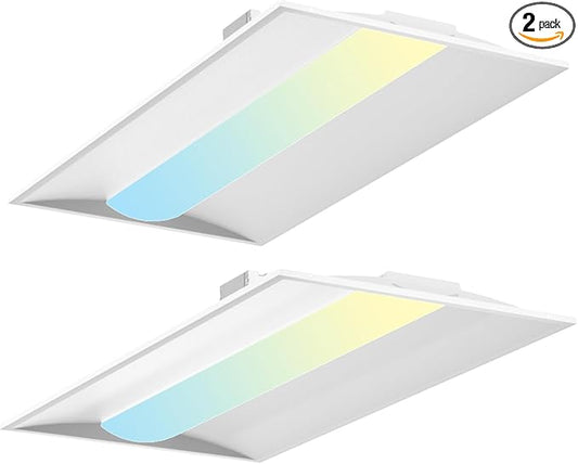 2x4 FT LED Center Basket Troffer Panel Light, 5CCT Color Tunable 3000-6500K, Watt Adjustable 30/40/50/60/72W, 0-10V Dimmable Drop Ceiling Lights, 120-277V-ETL&DLC Qualified, 2-Pack