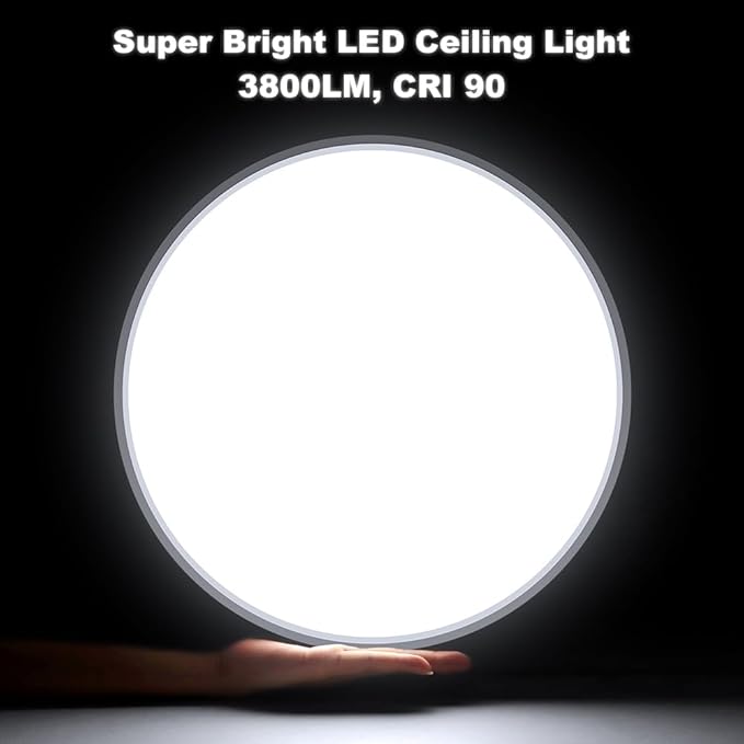 LEDLightsWorld 15.7inch 32W LED Flush Mount Ceiling Light, 5000K LED Ceiling Light, 3800LM, Super Bright Round Flat Modern Lighting Fixture for Bedroom, Living Room, Dining Room