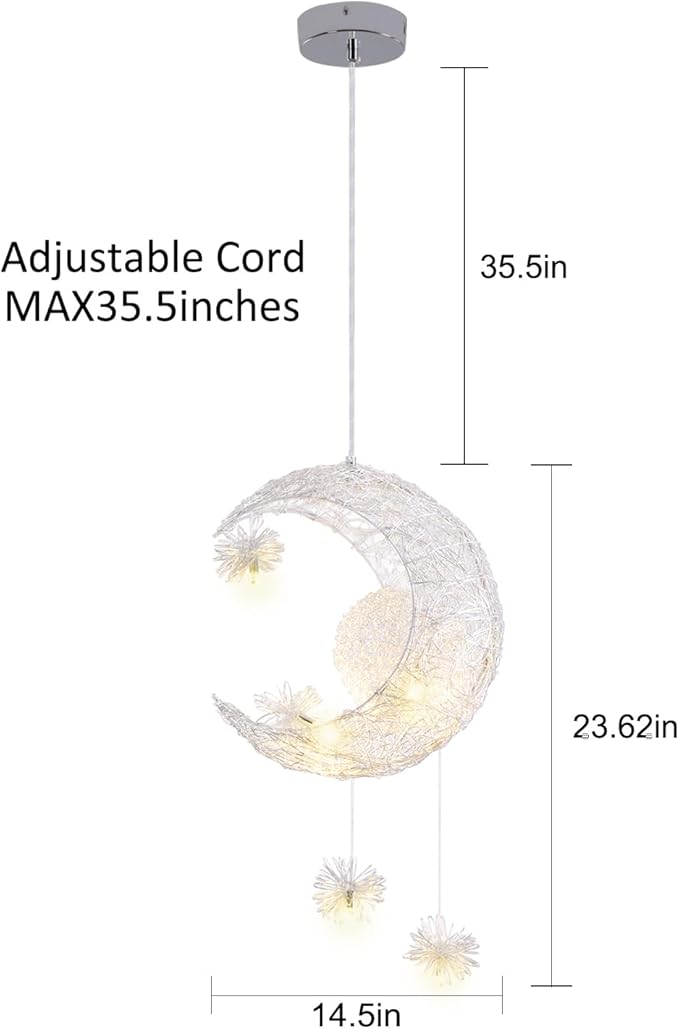 TISLYCO Kids Ceiling Light, Moon Chandelier, Girls Chandelier for Bedroom, Nursery Light Fixture