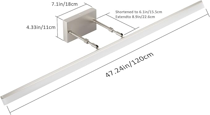 Aipsun 48inch Brushed Nickel Bathroom Llight Fixtures LED Vanity Light Adjustable Modern Vanity Lights Over Mirror Rotatable Lighting 5500K