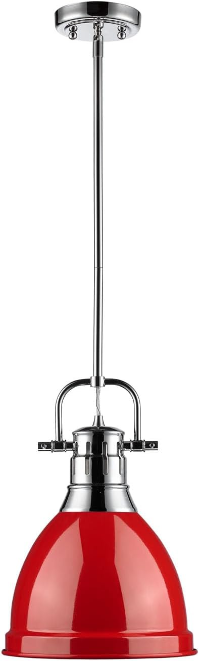 Golden Lighting 3604-S CH-RD Duncan Pendant, Chrome with Red Shade