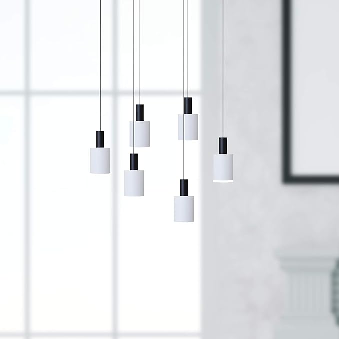 Virgo 6 Mini Pendant Lighting Black-White - LED Hanging Light Fixture for Kitchen Island, Bar, Foyer - Cluster Pendants - Dimmable, Adjustable Wire, Lamp Bulb Included