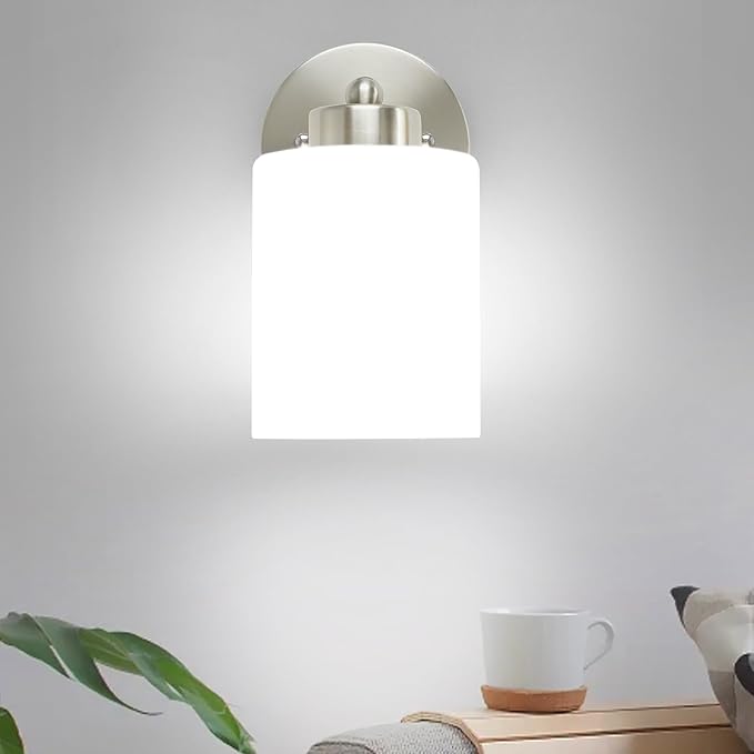 Frosted Wall Sconce Set of Two,Brushed Nickel Bathroom Vanity Lights,Modern Vanity Light,Farmhouse Wall Light Fixtures for Bathroom,Livingroom,Hallway