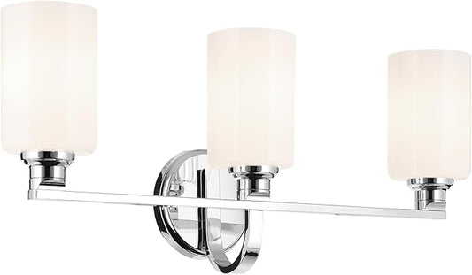 Kichler Gioe 24.25" 3-Light Bathroom Vanity Light Fixture with Opal Glass in Chrome, Damp Rated Modern Wall Mount for Mirror, Powder Room (24.25" W x 10.5" H), 55226CH