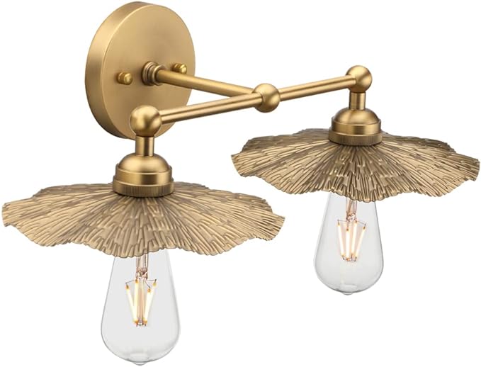 Pathson 2-Head Wall Sconce Lamps Flower Design, Brass Bathroom Vanity Wall Light Above Mirror Lighting Fixture, Hardwired Metal Home Decor for Living Room Farmhouse Kitchen Lights