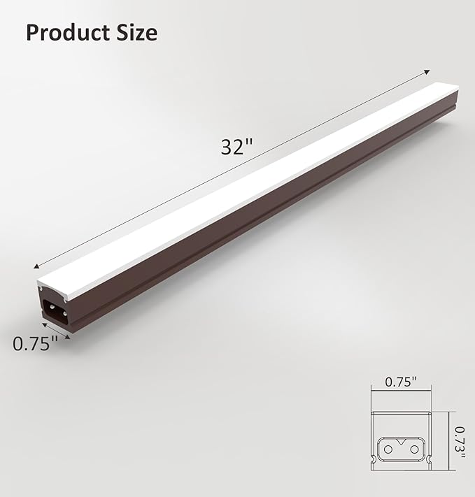 Leetdud Under Cabinet Lighting Plug in, 32 Inch 1 Pc, Linkable AC120V 3CCT 3000K/4000K/5000K Ultra Slim, LED Under Cabinet Lights for Counter Light, Kitchen, Shelf, Sink, Workshop, Desk, Bronze