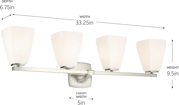 Kichler Marant 33.25" 4-Light Bathroom Vanity Light Fixture with Opal Glass in Brushed Nickel for Modern Powder Room Over Mirror (33.25 in W x 9.5 in H), 55217NI