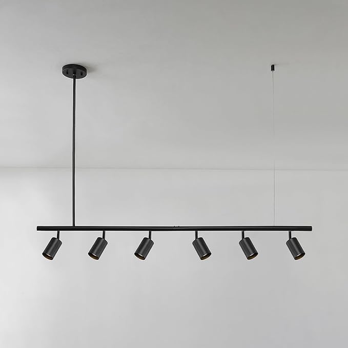 Globe Electric 64000123 55" 6-Light Adjustable Height Track Light, Matte Black, Pivoting Heads, GU10 Base Bulbs Not Included, Ceiling Light Fixture, Kitchen and Home Lighting Decor