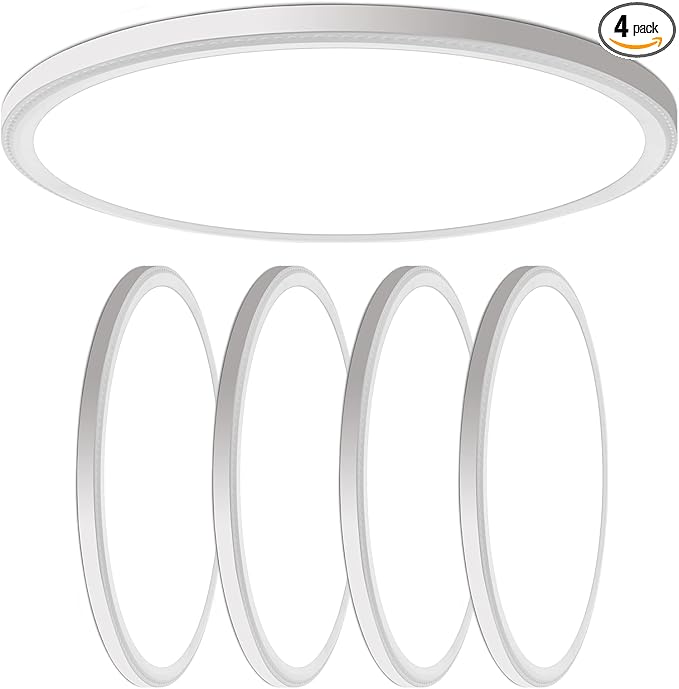 4 Pack 4700lm Super Slim 16 inch LED Ceiling Light, 5000K for Bedroom, Living Room, Dining Room (White, Four Pack)