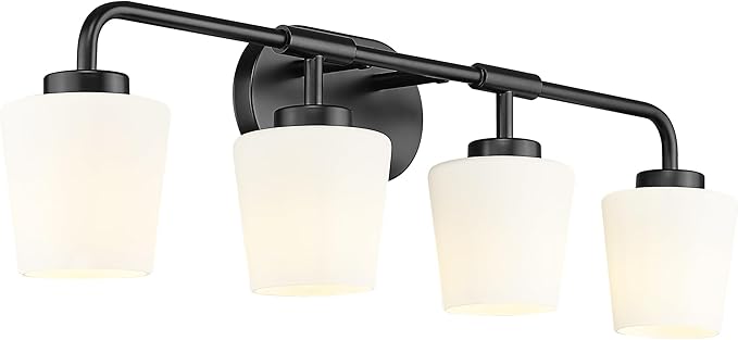 Bathroom Light Fixtures Over Mirror, 4-Light Matte Black Vanity Lighting Fixtures with Milk White Glass, Vintage Farmhouse Wall Sconces Lighting, AD-22004-4W-BK