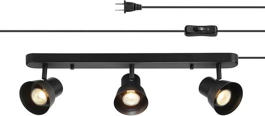 Globe Electric 64000115 22" 3-Light Plug-in Track Lighting, Matte Black, Adjustable Pivoting Heads, 15-Foot Cord, in-Line on/Off Rocker Switch, Modern Ceiling Light Fixture for Apartments or Renters