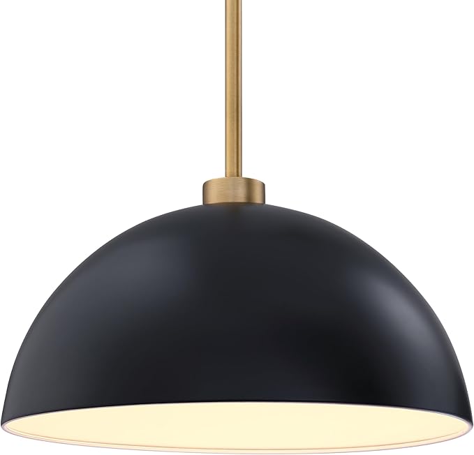 Nathan James Percy Modern 2-Light Pendant Island Light Fixture, Hanging Lights with Metal Shade and Adjustable Cord, for Kitchen, Living Room, Black/Vintage Brass, Set of 2