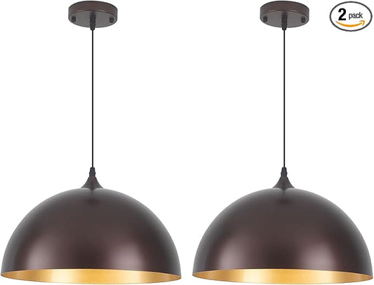 Bronze Pendant Lights Kitchen Island, 16 Inch Large Dome Pendant Light, Modern Farmhouse Pendant Light for Kitchen Island, Dining Room, Cafe, Bar, 2 Pack