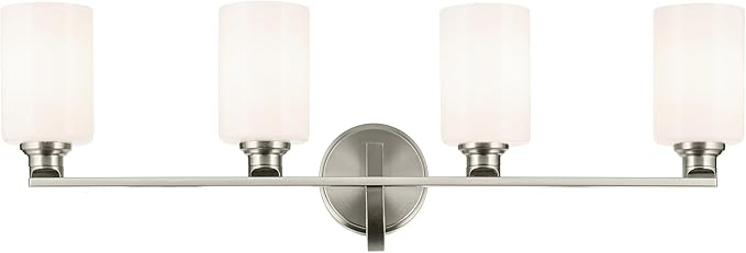 Kichler Gioe 32.25 in 4-Light Bathroom Vanity Light Fixture with Opal Glass in Brushed Nickel, Modern Wall Mount Over Mirror for Powder Room, Damp Rated (32.25 in W x 10.5 in H), 55227NI