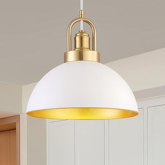 Modern White Pendant Light, Dome Metal Ceiling Hanging Light Fixtures, Nordic Style Pendant Lamp for Kitchen Island Dining Room(11.8 Inch 2 Packs) Dining Room 2 Pack
