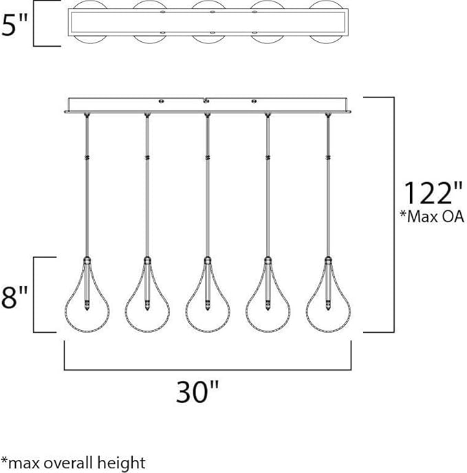 16371-PCCX5 Albion 5 Light 30 inch Polished Chrome Linear Pendant Ceiling Light