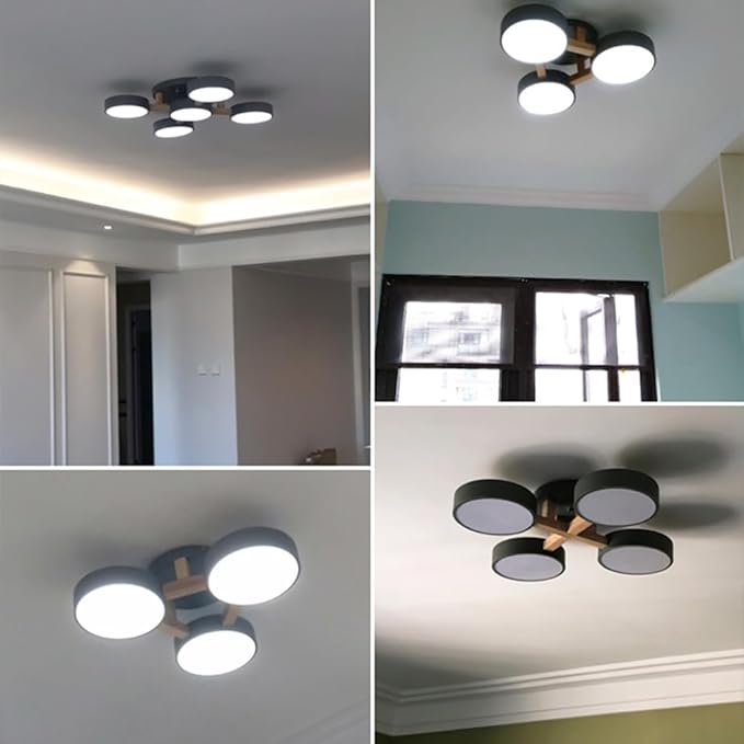 LED Ceiling Light Fixture,40 Inch 7-Lights Modern Ceiling Lights Flush Mount Wooden 84W Chandelier for Living Room Bedroom Kitchen,Dimmable 3000K/4000K/6000K Temperatures Selectable, White