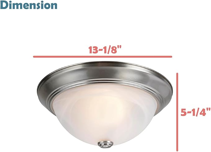 Aspen Creative 63014-1A, 2-Light Flush Mount in Brushed Nickel Finish with White Alabaster Glass, 13-1/8" Dia, E26 Socket